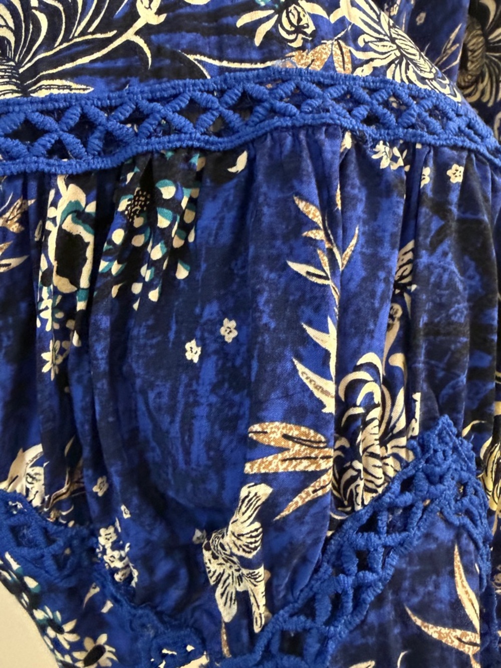 Jaase "Handshaped in the Shed" Boho Blue Floral Off-Shoulder Dress XS - Picture 5 of 12